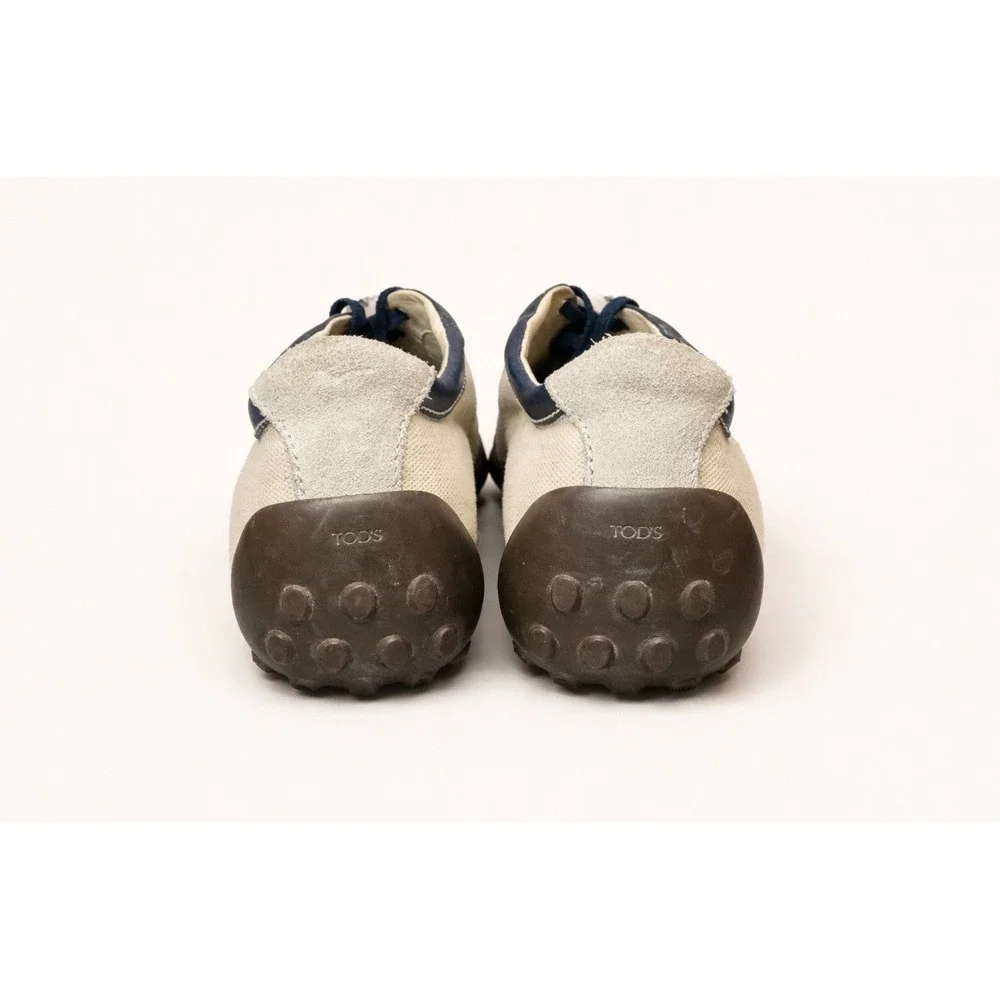 Tod's Navy Leather Linen Sneakers Women's 8.5 Driving Shoes Retro Bowling Italy